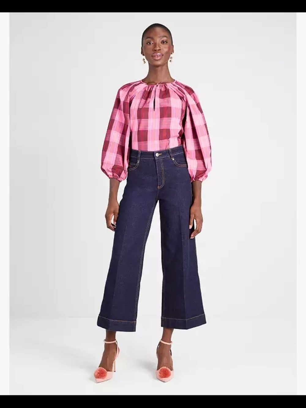 Kate Spade Pink Plaid Long Sleeves Greenhouse Top Large $268 NWT Preppy Holiday